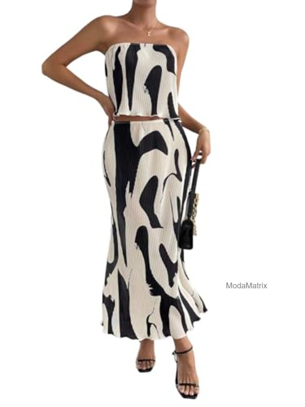 Women's 2 Piece Skirt Set Strapless Crop Top Maxi Skirt Party Outfit